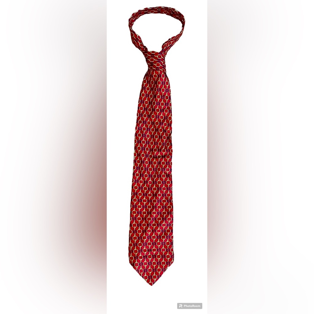 Paolo Gucci Interlocked Chainlink Red Gold Blue Mens Silk Necktie 58x3.75, Italy
